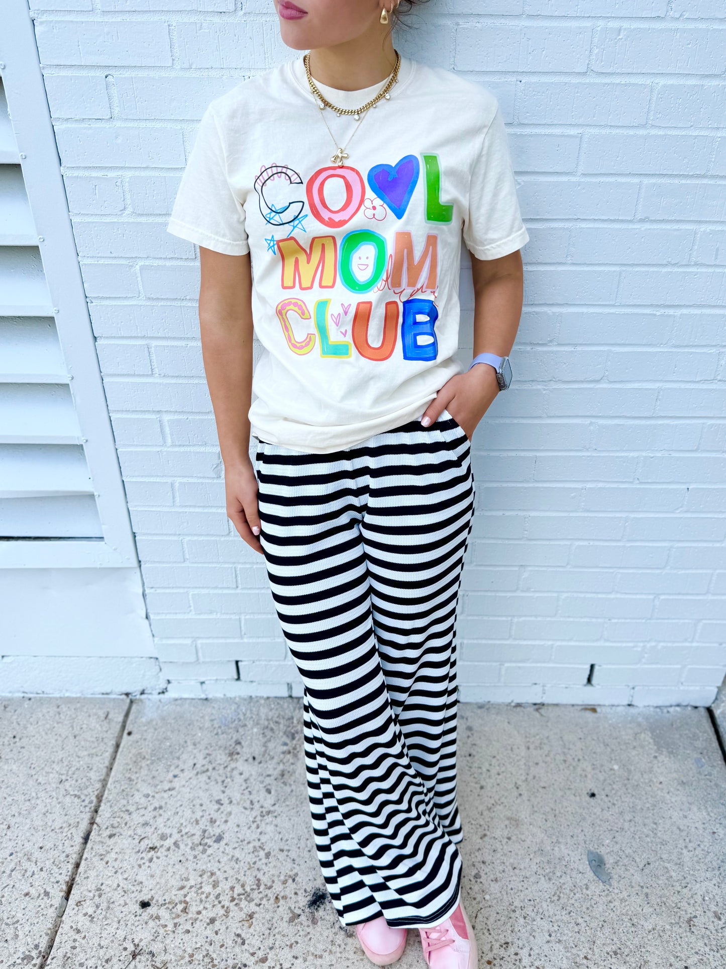 Black Stripe Tie Waist Casual Flare Pants