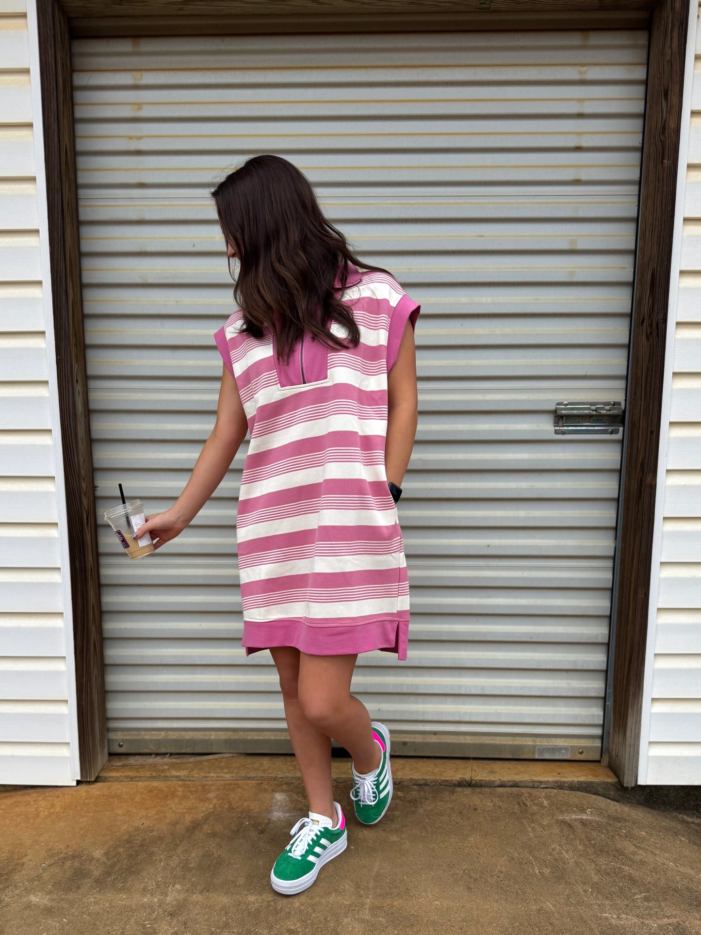 Striped Collared Dress, Mauve
