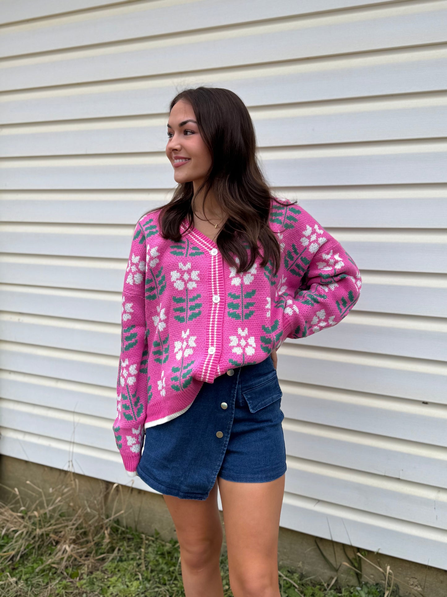 High Waist Knit Denim Skort
