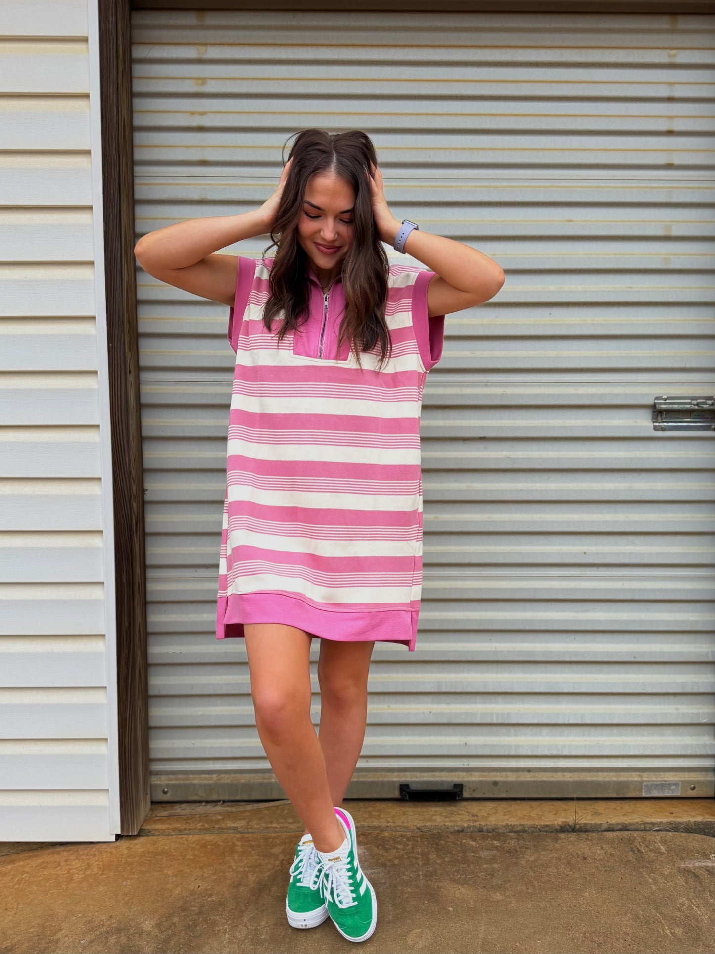 Striped Collared Dress, Mauve