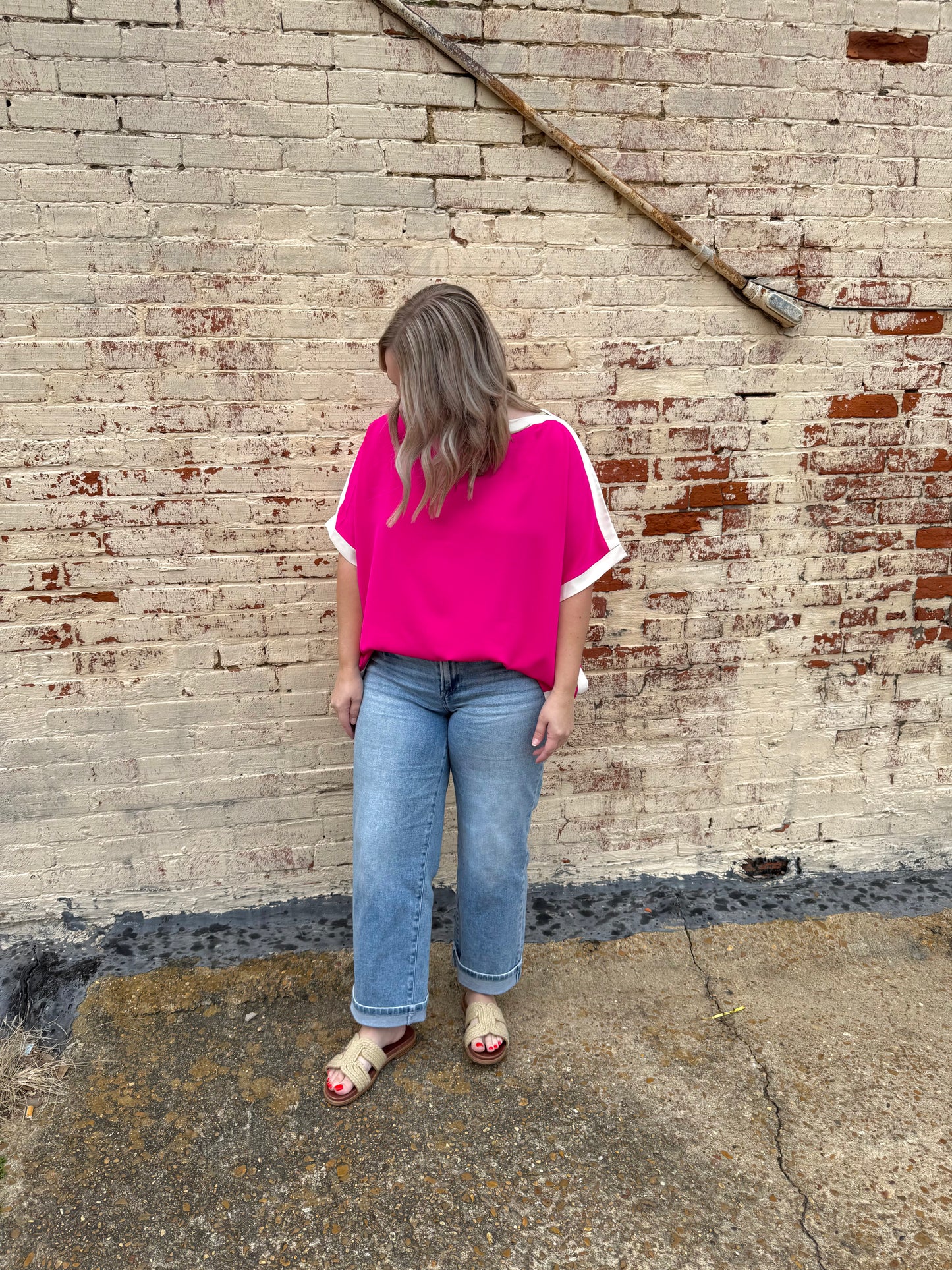 Rose Color Block Boatneck Blouse