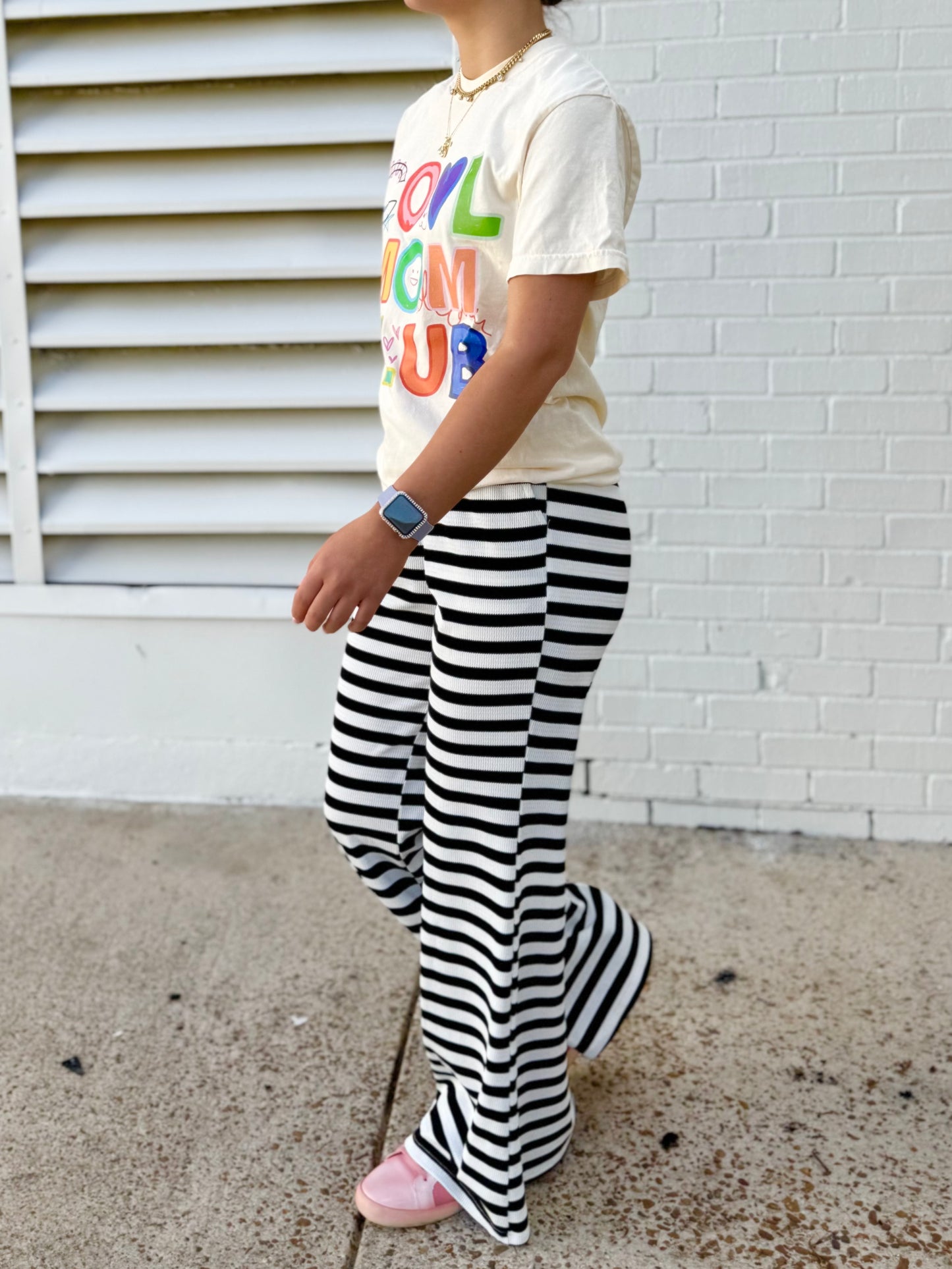 Black Stripe Tie Waist Casual Flare Pants