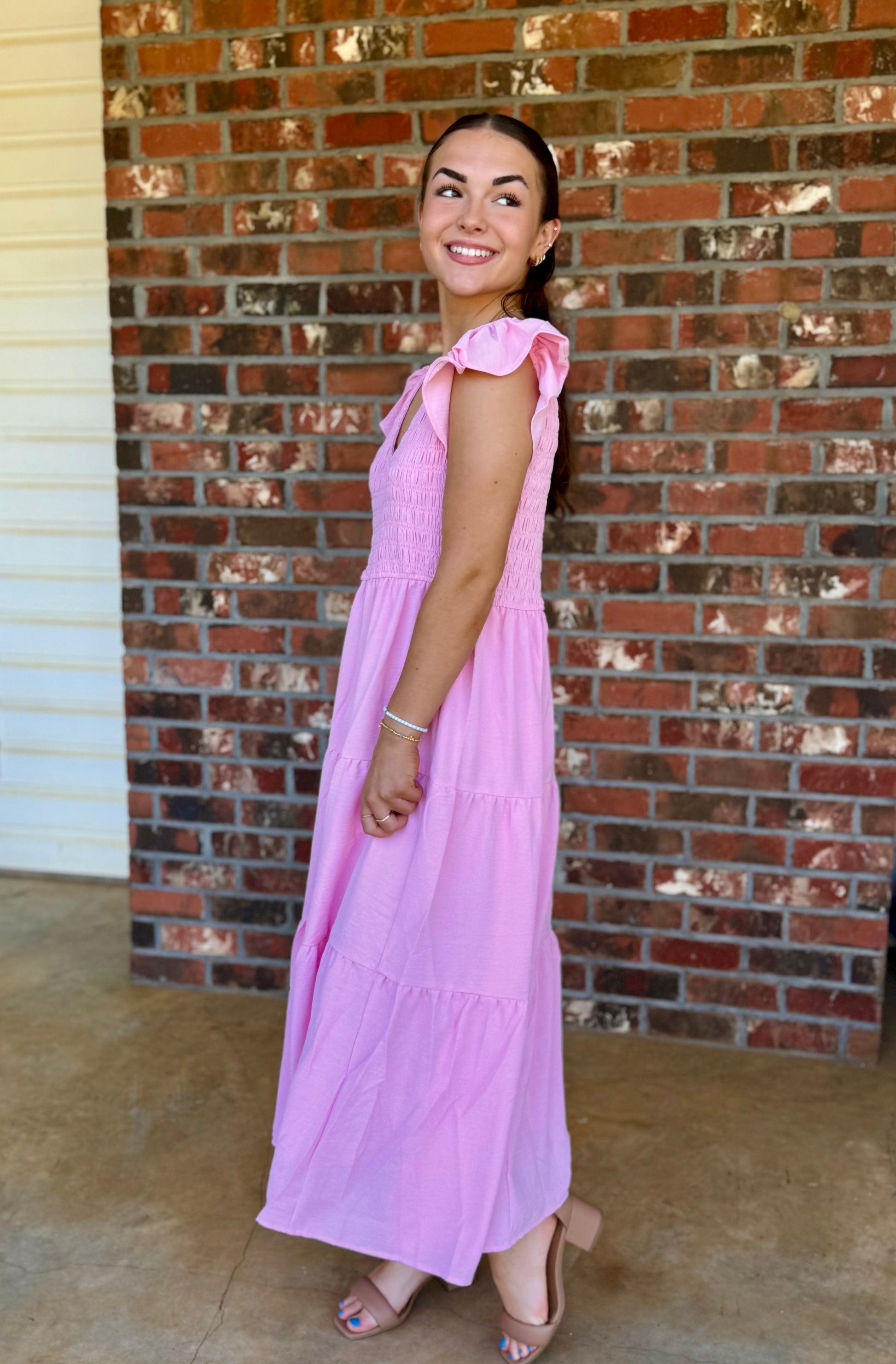 Flutter Sleeve Smocked MIDI Dress, Light Pink Bella Tayt Boutique, LLC. Flutter Sleeve Smocked MIDI Dress, Light Pink Bella Tayt Boutique, LLC.