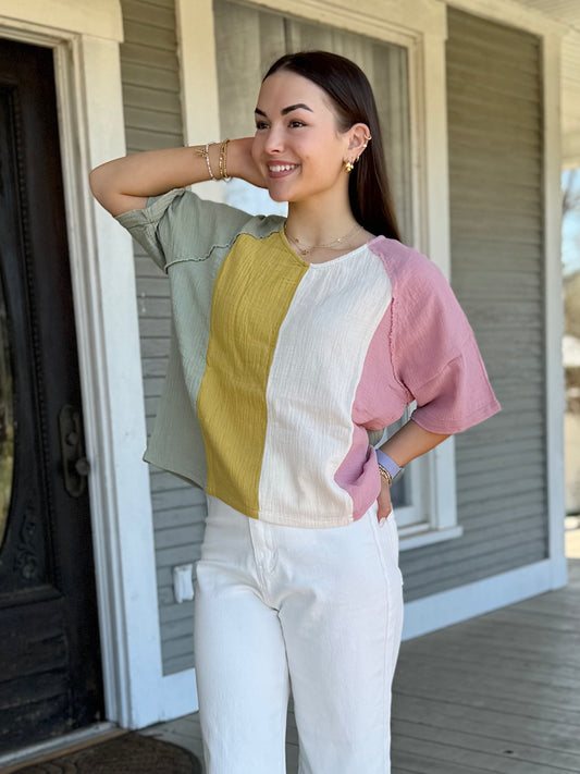 Vintage Edge Color Block Top