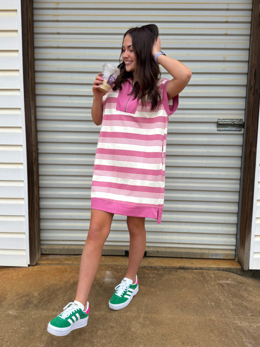 Striped Collared Dress, Mauve