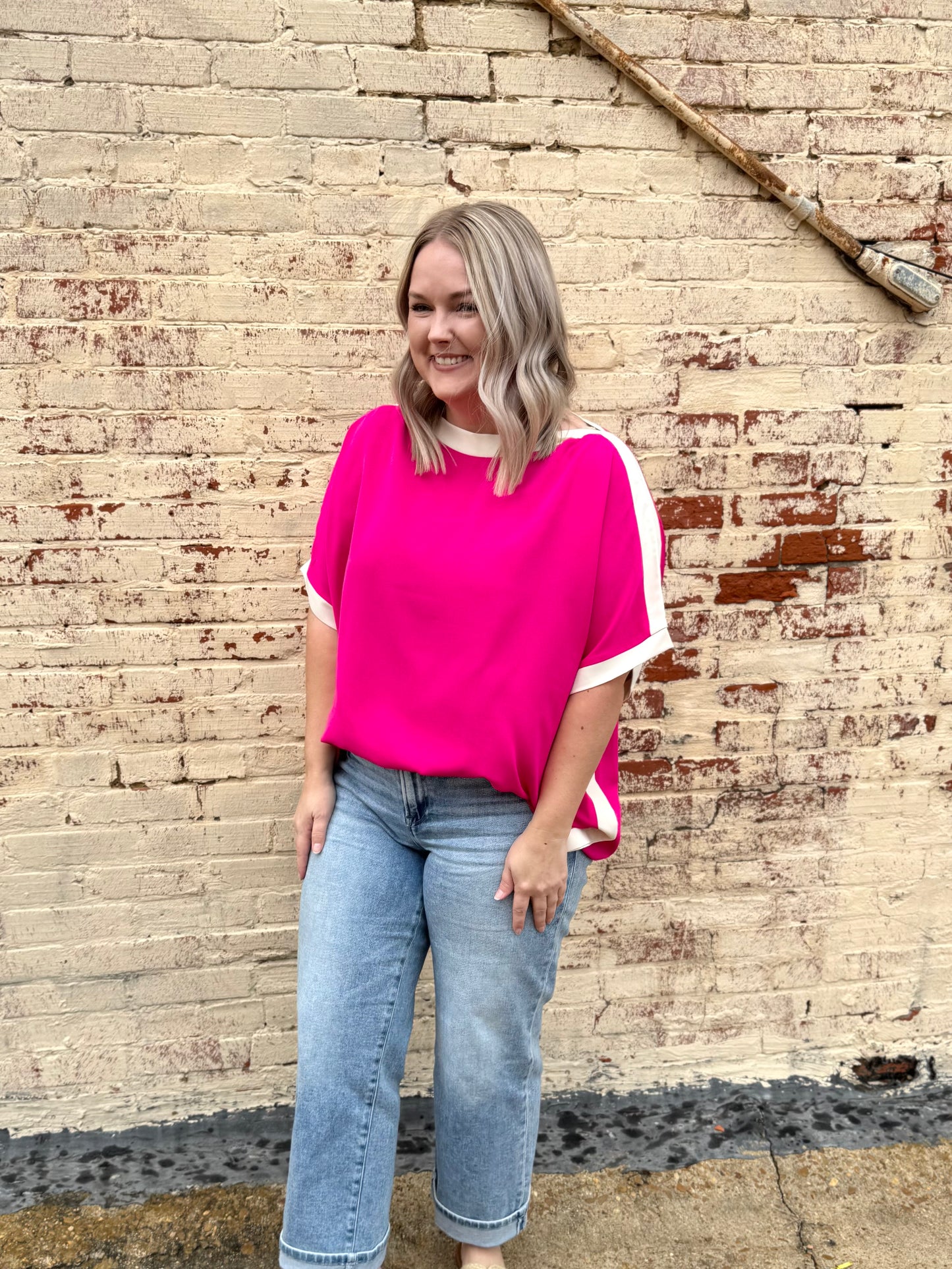 Rose Color Block Boatneck Blouse